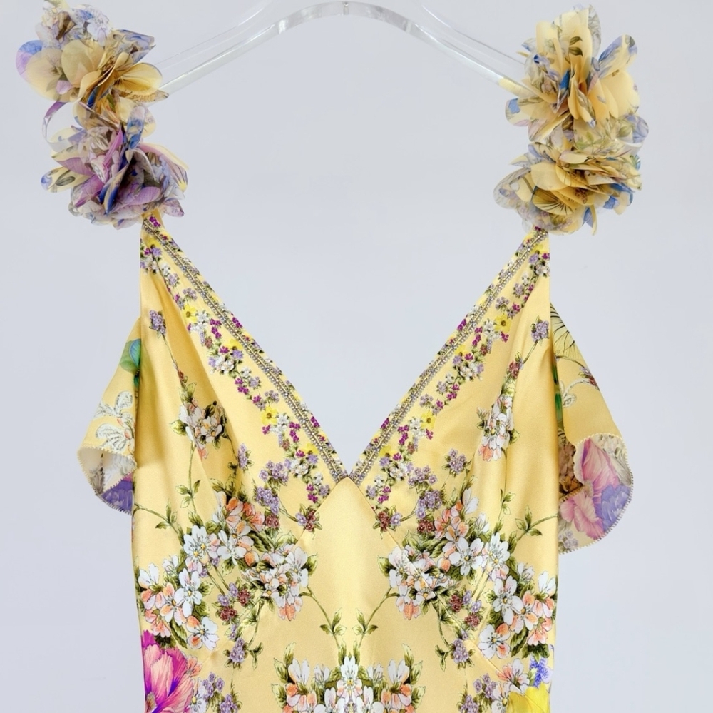 Camilla v neck bias slip dress with back frill in Darling buds - Picture 12 of 16